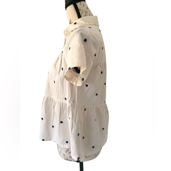 Madewell Embroidered Heart Seamed Short Sleeve Button Down Blouse Size XXS - Picture 5 of 7